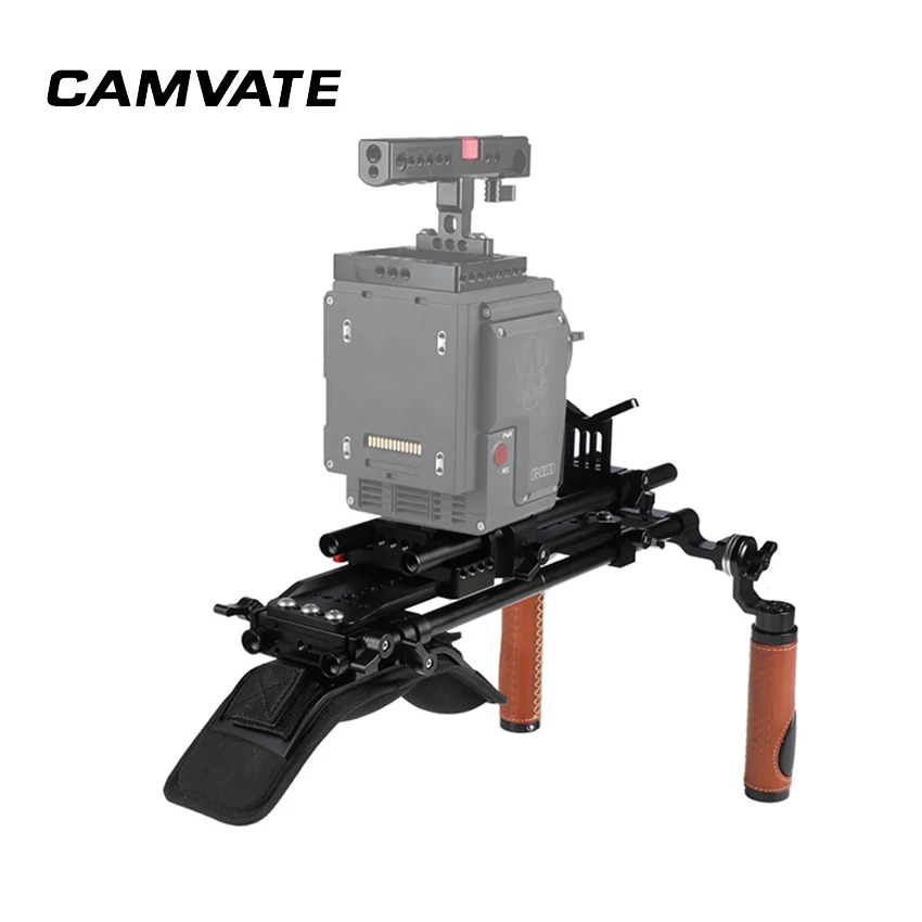 

CAMVATE Pro Shoulder Mount Rig With 12" Dovetail Bridge Plate Quick Release Adapter Baseplate & Leather Handgrip Pair C2458