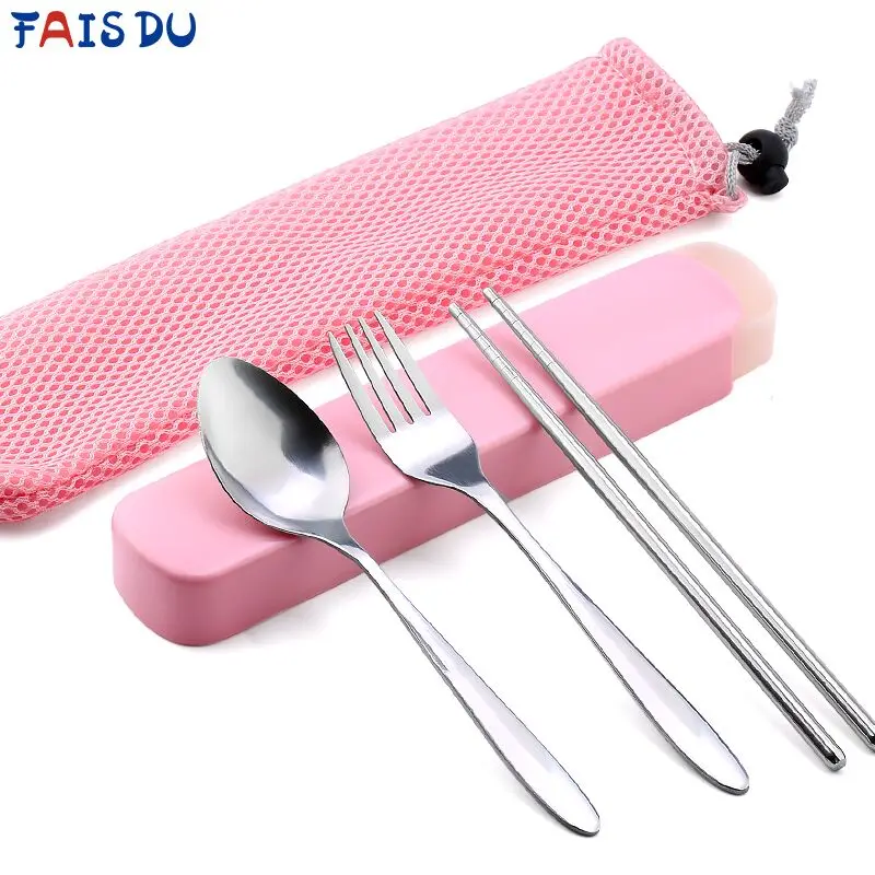 Портативная дорожная посуда из нержавеющей стали с коробкой кухонная вилка