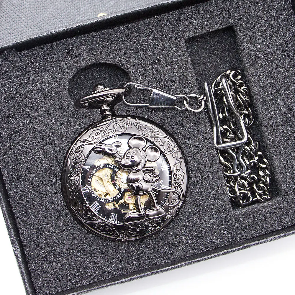 5 шт./лот Ретро мышь полый черный циферблат механические карманные часы Подвеска