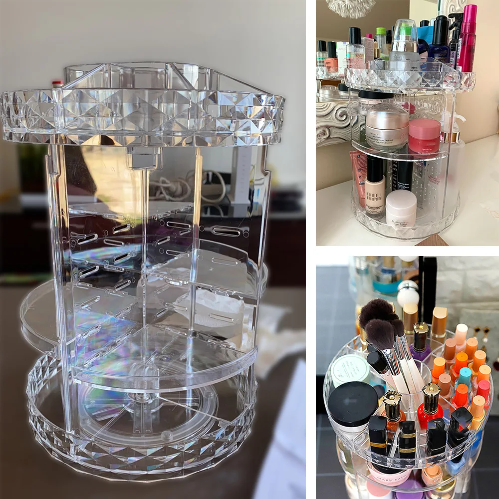

Detachable Transparent Acrylic Multi-Function Cosmetic Storage Box Fashion Spin Makeup Organizer 360 Degree Rotation