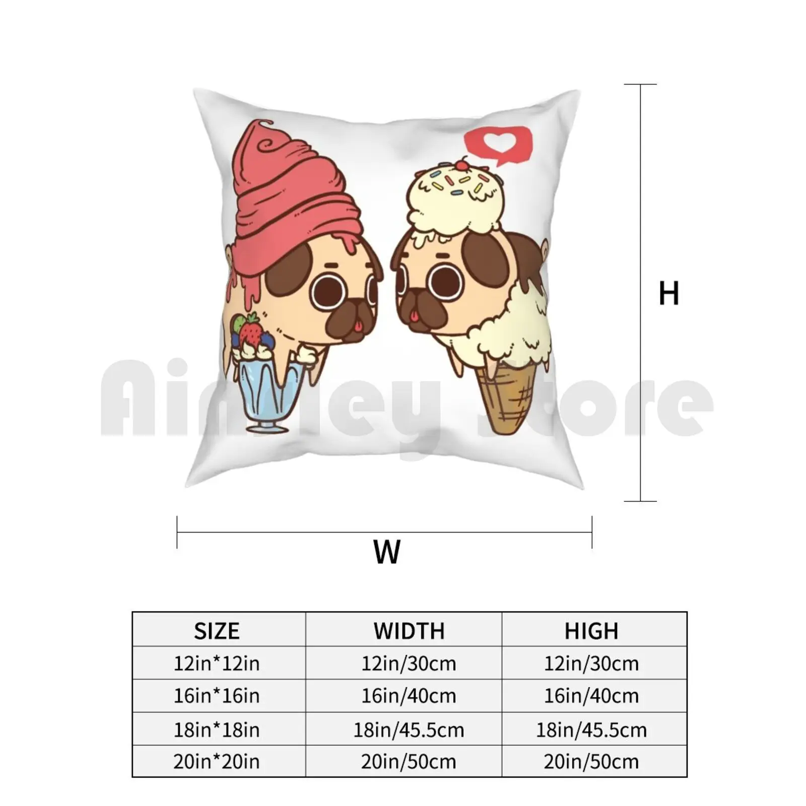 Подушка Puglie для мороженого и Мопсов домашняя мягкая декоративная подушка с