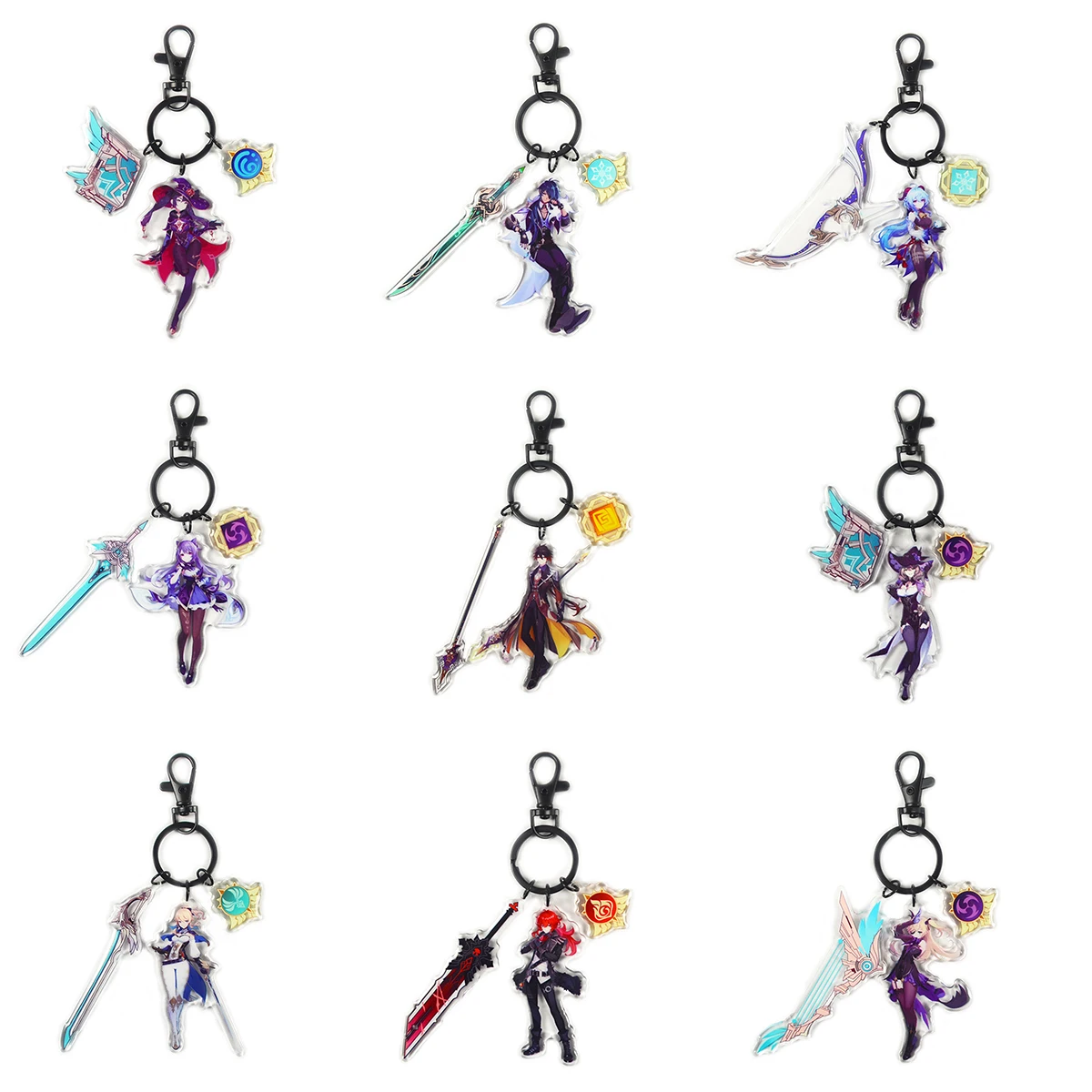 

Anime game Genshin Impact sexy Lumine Jean Amber Lisa kaeya Barbara Diluc Venti Klee Mona Acrylic figure weapon keychain pendant