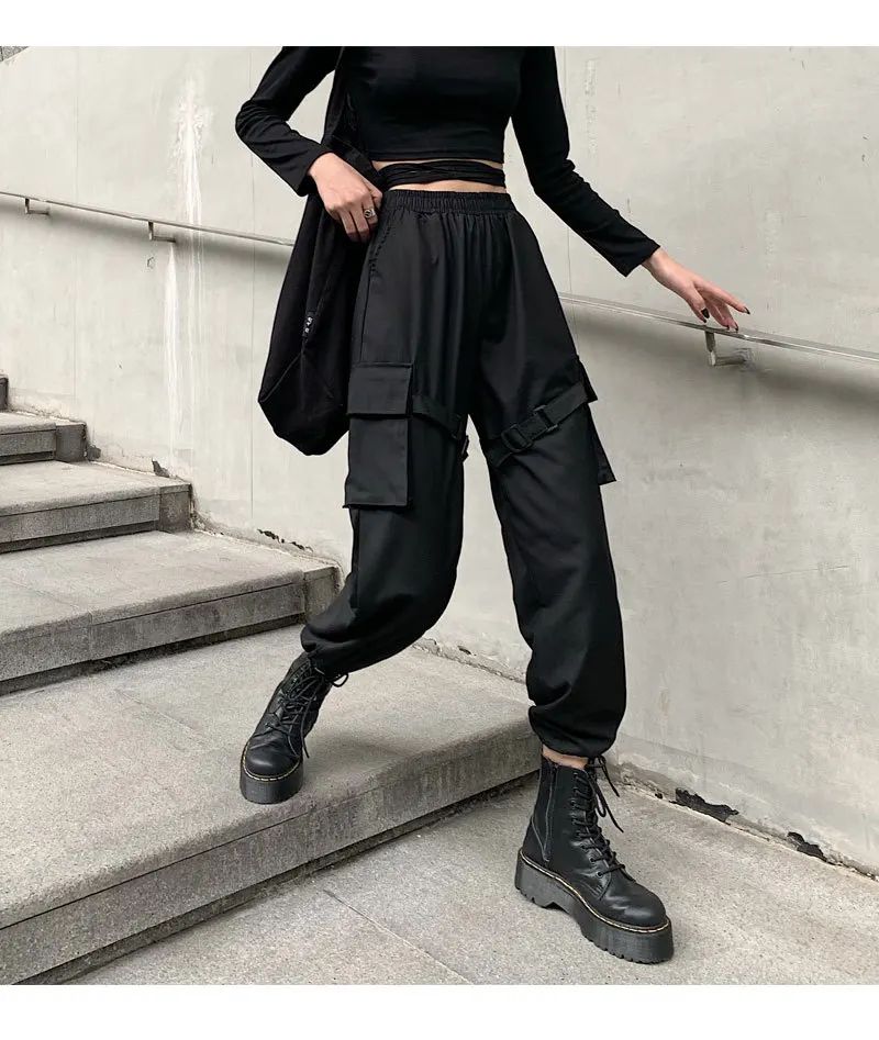 

Overalls women's 2021 spring/summer new loose thin black sports pants high waist slim straight leg pants