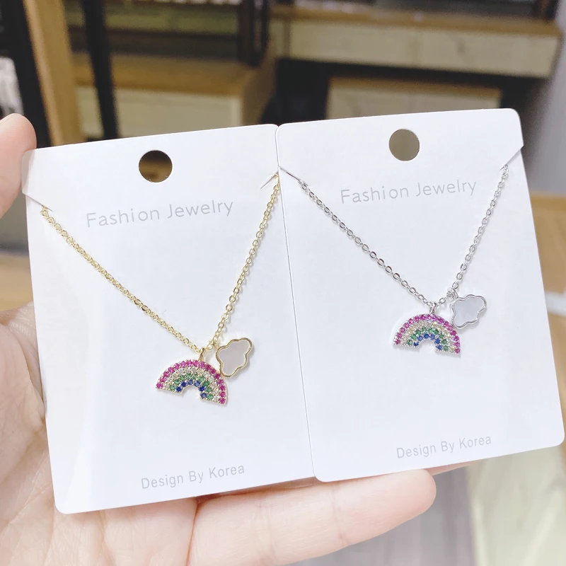 

Gold Necklace for Women Zircon Jewelry Pendant Necklace Titanium Steel Peanut Mermaid Heart Butterfly Rainbow Sunflower