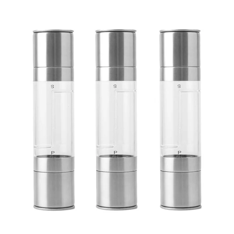 3 Pcs Мельница для перца 2 в 1 из нержавеющей стали, ручная мельница для соли и перца, шлифовальная мельница для приправ, для приготовления пищи, ресторанов - Цвет: 3 Pcs