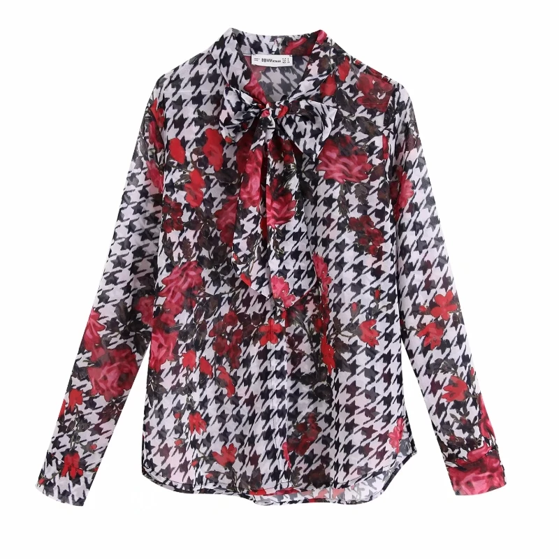 Платье с цветочным принтом для женщин со стоячим воротником бантом лентой