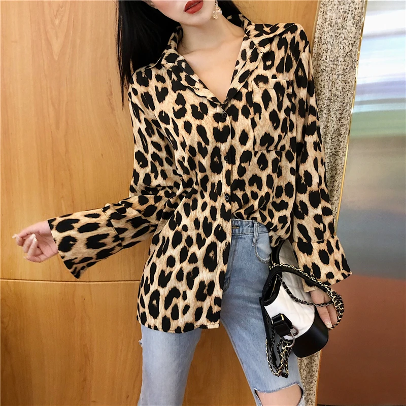 

RUGOD 2021 spring retro leopard print women shirt elegant fashion basic springt shirt 2021 new outgoing women's shirt female top