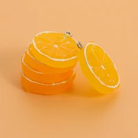 10pcs resin fruit lemon charms orange pendant for cabochon creative round food keychain necklace jewlery findings diy