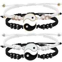tai chi yin yang couple bracelets alloy pendant adjustable braid chain bracelet necklace matching lover bracelets necklaces set