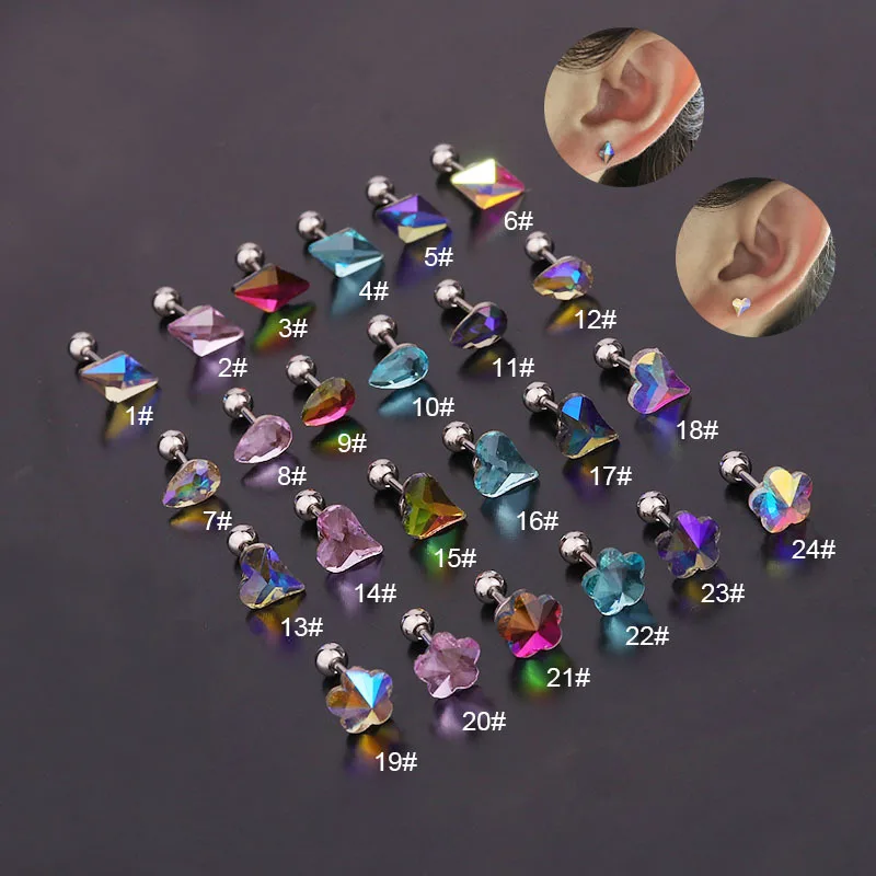 

2021 New 1Pc Colorful Crystal Tiny Heart Cartilage Stud Earring Stainless Steel Tragus Rook Conch Earlobe Ear Piercing Jewelry