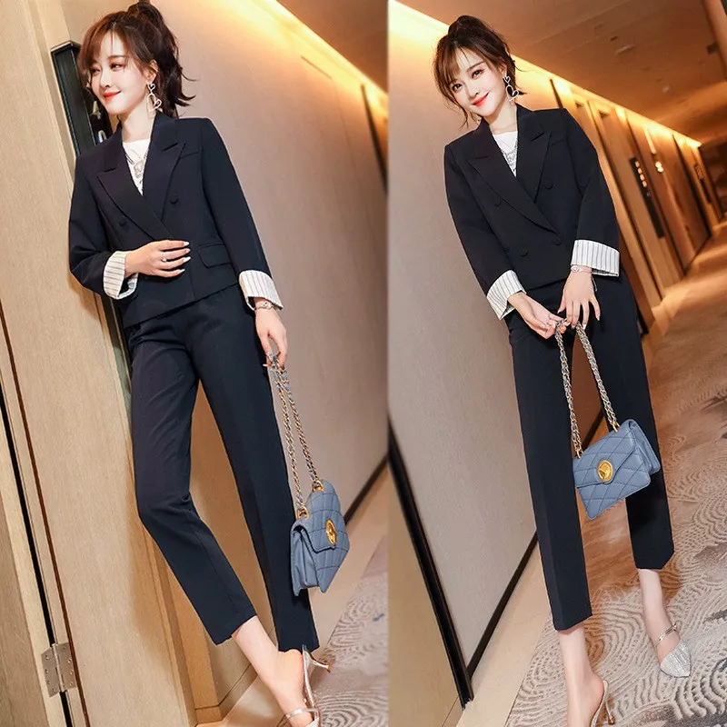 

Women Suits Office Wear Sets Fashion Double Breasted Elegant Business Suits Ladies Formal Blazer And Pants 2 Two Piece Set