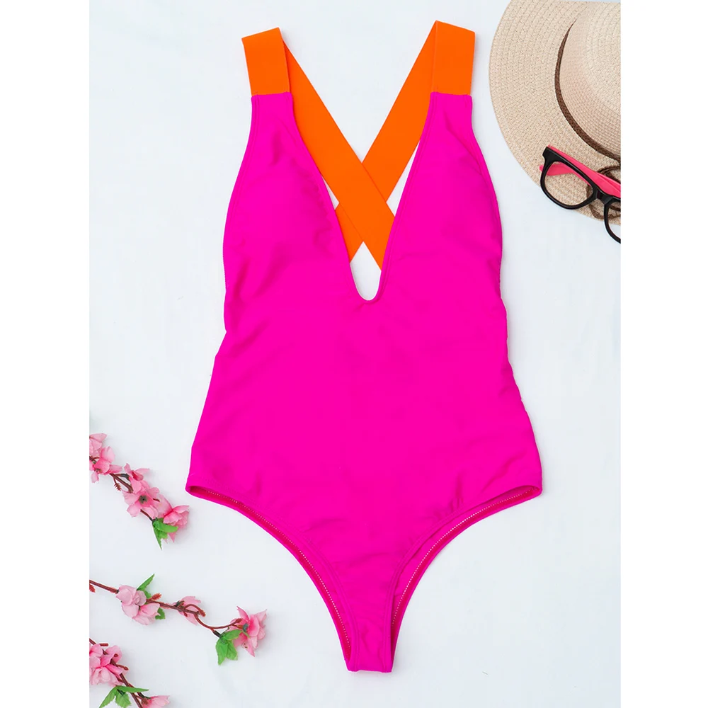 

New Sexy Deep V-neck One Piece Swimsuit Women Swimwear Pads Monkini Backless Bathing suit Bandage Female Bodysuit traje de bao