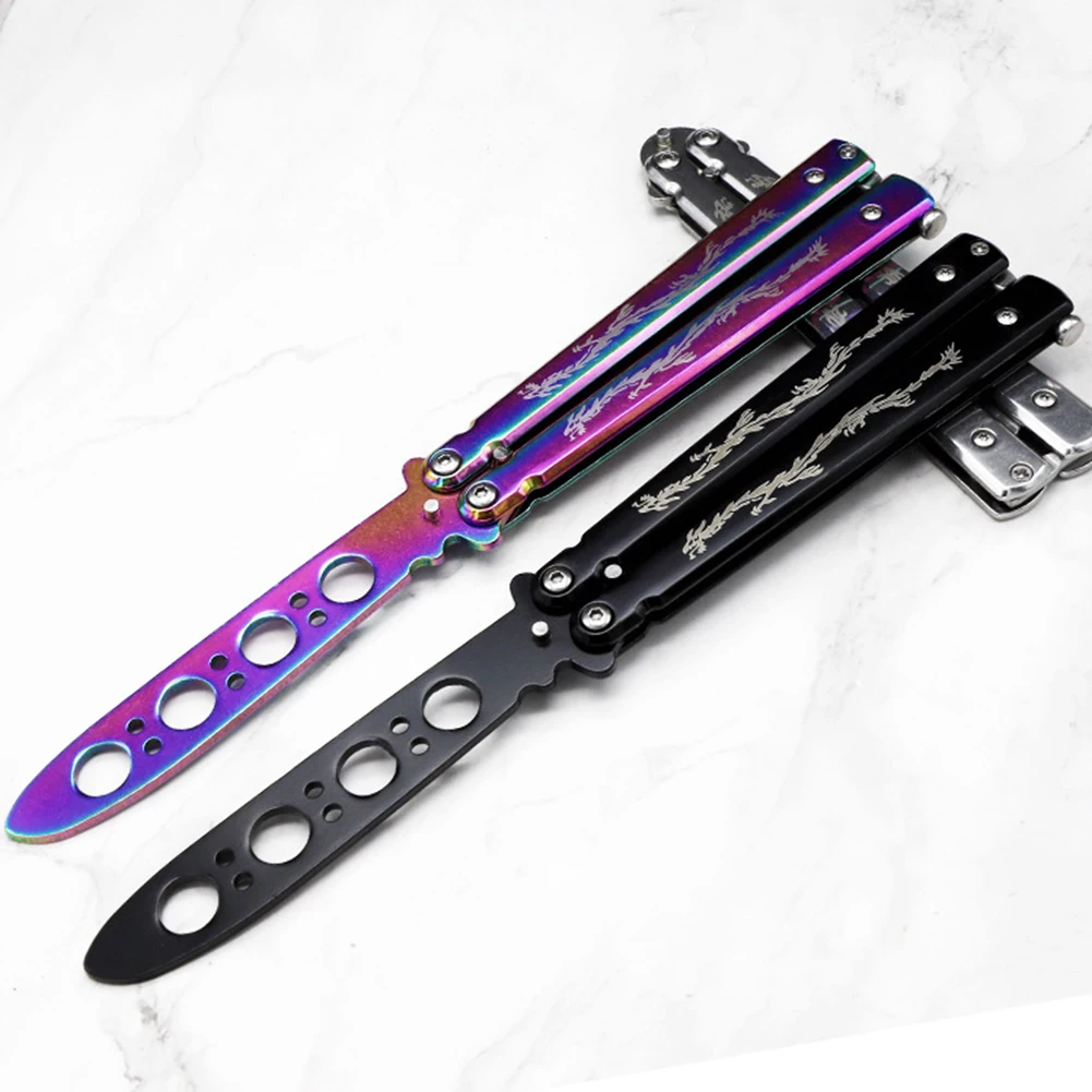 

Portable Butterfly Knife Comb Stainless Steel Foldable Blunt Training Knife Outdoor Trainer Comb Salon Hairdressing Styling Tool