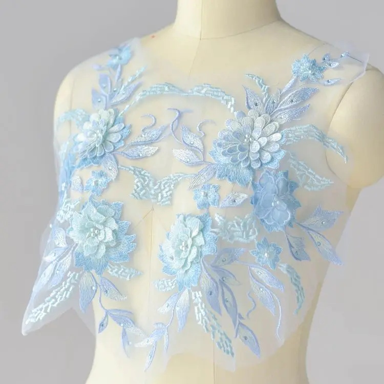 Free shipping 3D Flower Beaded Lace Embroidered Piece Patch Applique DIY Wedding Dress Headwear Accessories RS1412 | Дом и сад