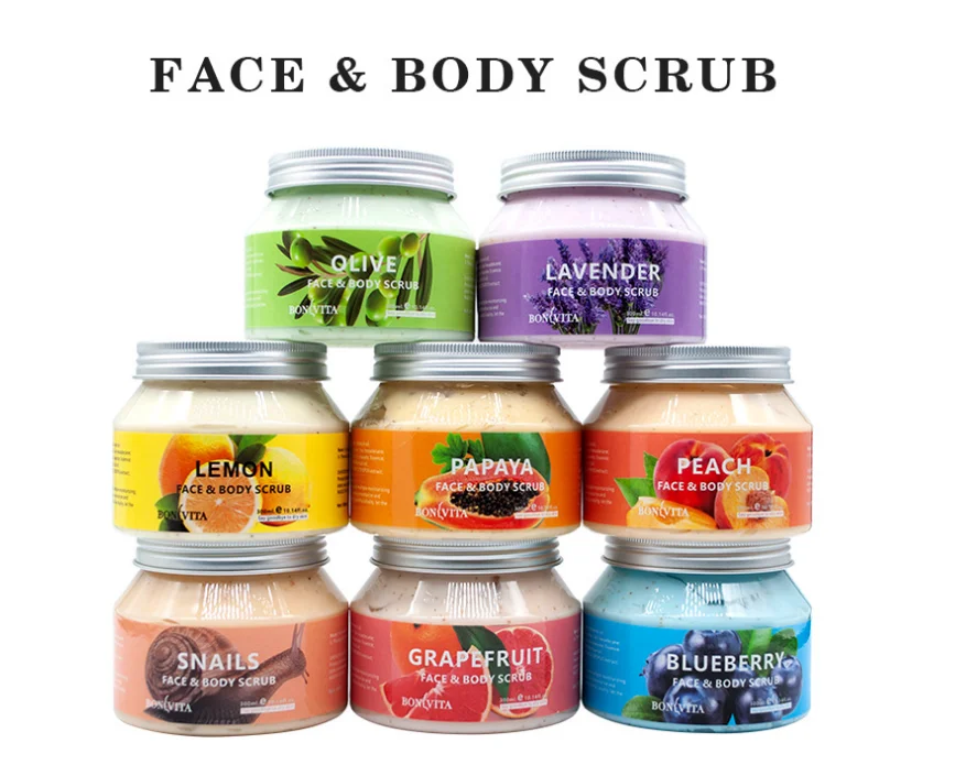 

2pcs Dropship 300g Organic Fruit Lemon Papaya Blueberry Lavender Exfoliating Whitening Moisturizing Facial and Body Scrub