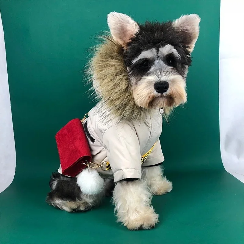 Модный пуховик для собак комбинезон щенков зимняя теплая одежда с меховым