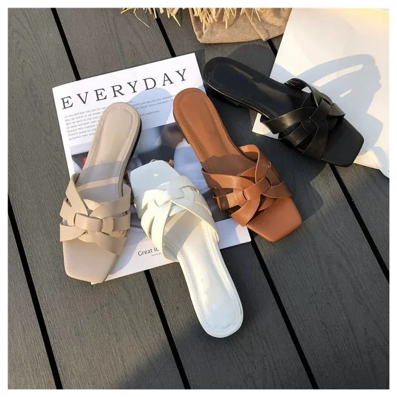 

Сланцы женские с открытым носком, пляжные сандалии, пляжные шлепанцы, плоская подошва, Повседневная летняя обувь для отдыха, большие размер...