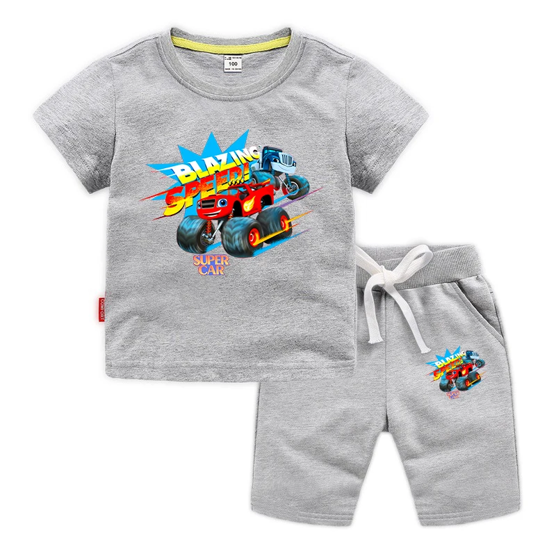 Летние комплекты Monster Machine хлопковая детская одежда для мальчиков футболки и