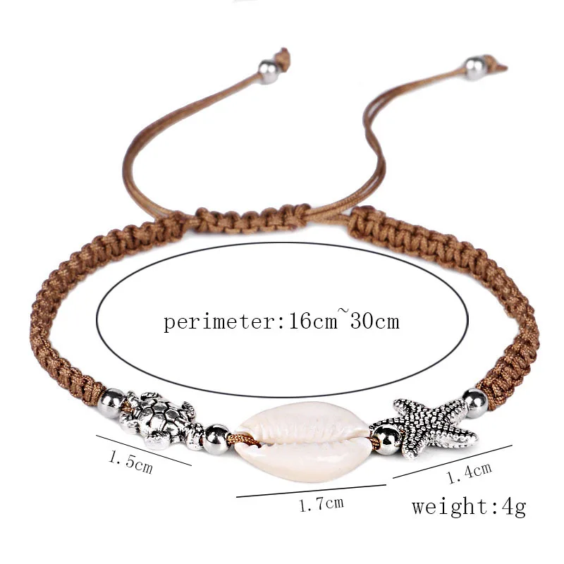 

Boho Colorful Bracelets Starfish Shell Baby Turtl For Women Rope Stripe Braided Friendship Bracelet Bohemia Beach Jewer Handmad