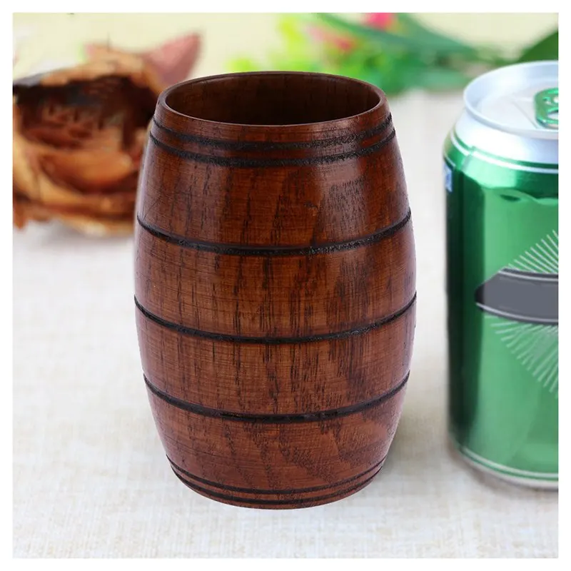 

Jujube Wooden Barrel Shaped Beer Mug,Classical Wooden Drinking Cup