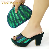 retro italian lady shoes and bag to match green color nigerian women shoes matching bag comfortable heels sandals for wedding