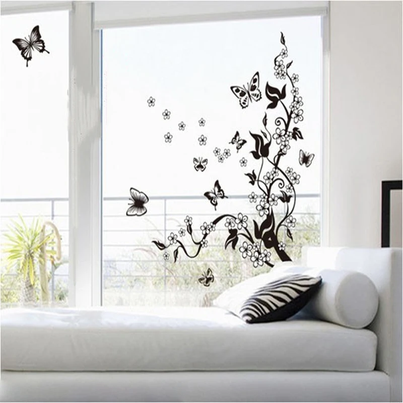 

Fashion romantic Flower wall Sticker Art Decal background decoration Wall Stickers Home Decor Butterfly 3D Wallpaper on the wall