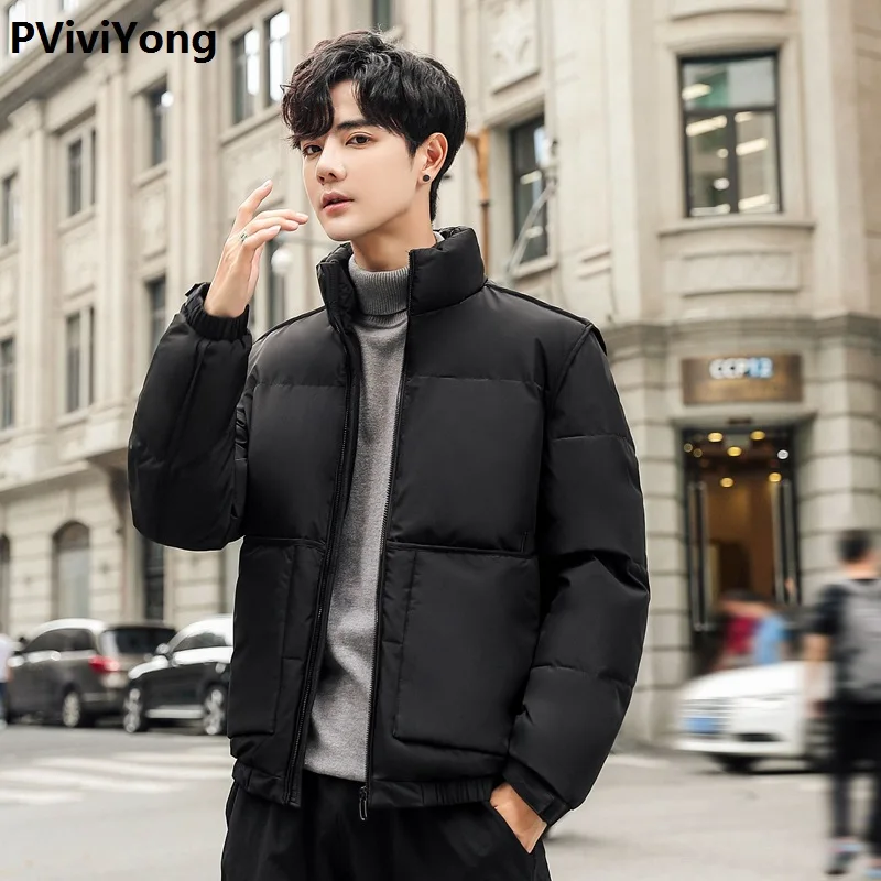 PViviYong, зимняя Новинка, высокое качество, белый утиный пух, мужская куртка, воротник "Мандарин", толстая парка для мужчин, 7803 - Цвет: Черный