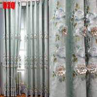 korean green girl thick chenille embroidery curtains for living dining room bedroom