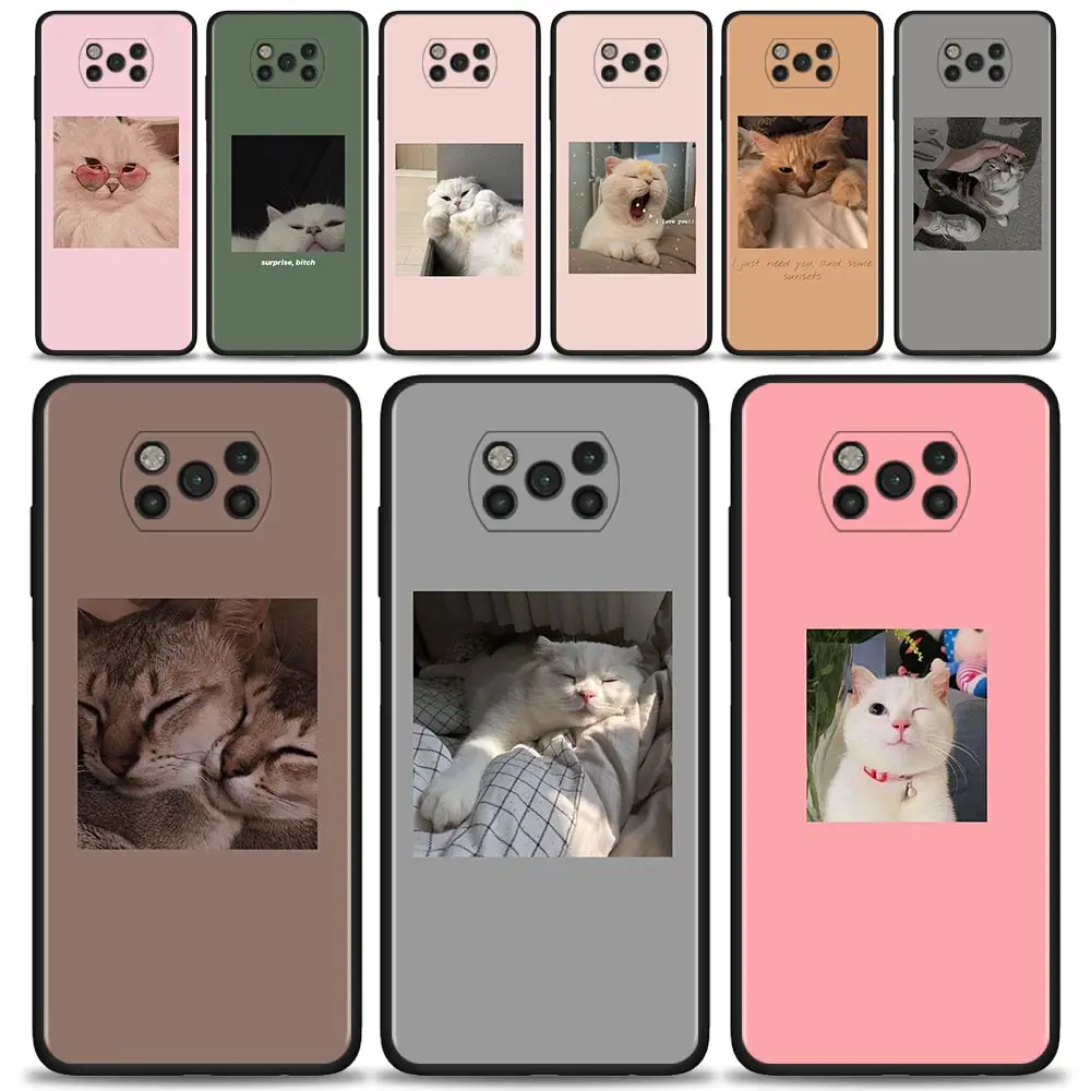 

Phone Case For Xiaomi Mi Poco X3 Pro F3 X3 GT M3 X3 NFC F1 M3 Pro 5G F3 GT Black Soft Silicon Cover Coque Shell Cute cat