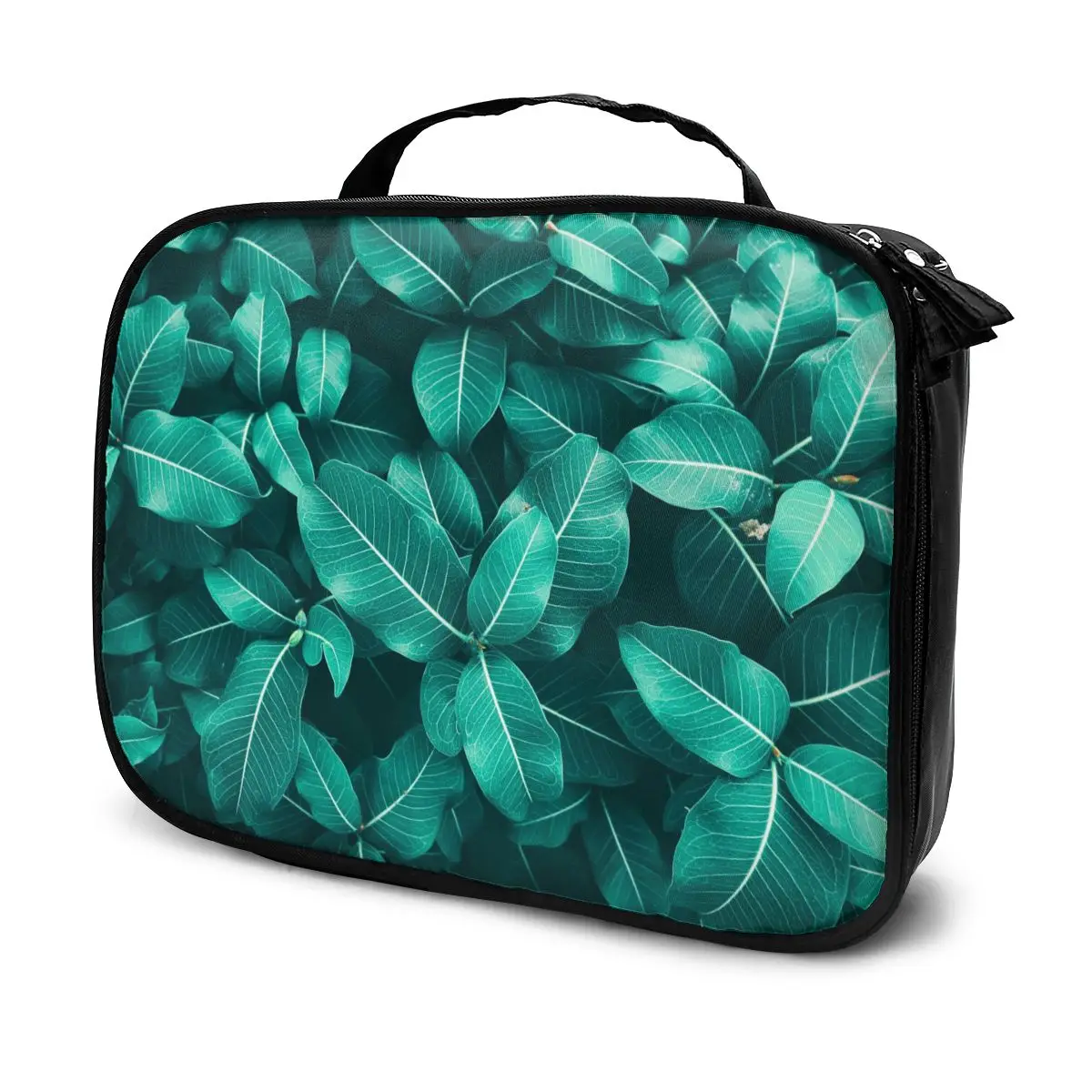 

Multifunction Cosmetic Bag Blue Tone Leaves Women Makeup Bag Toiletries Grooming Kit Travel Insert Organizer Case Handbag