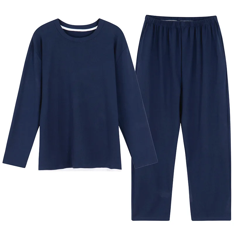 

Spring Autumn Cotton Men's Pajamas Casual Long-sleeved Trousers Home Service Suits Solid Color Loose European American Simple