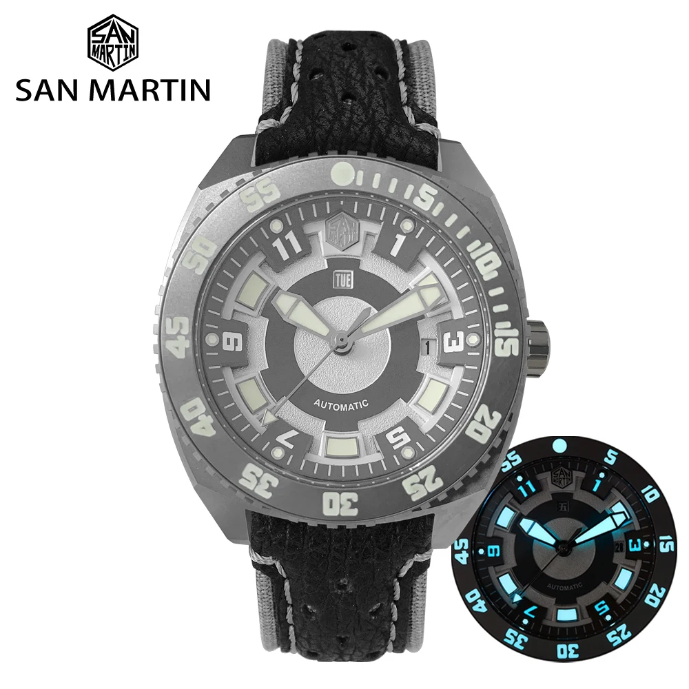 

San Martin Diver Mechanical Men Watch Swiss ETA 2836 Titanium Grade 5 Sapphire Crystal Shark Leather Luminous Automatic Watch