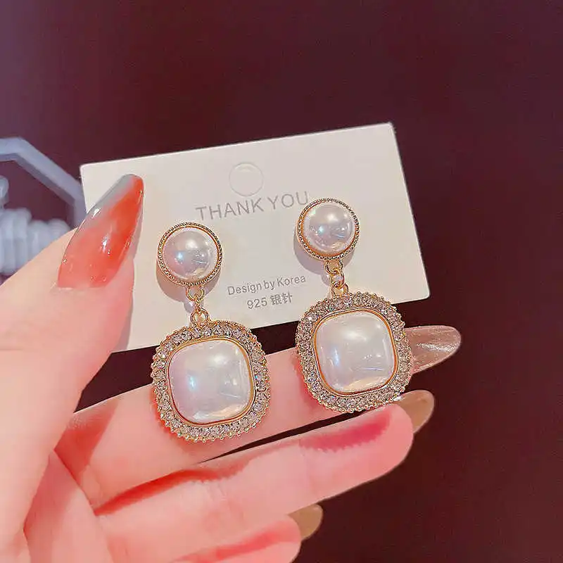 

925 silver needle full diamond geometric Square Earrings for women