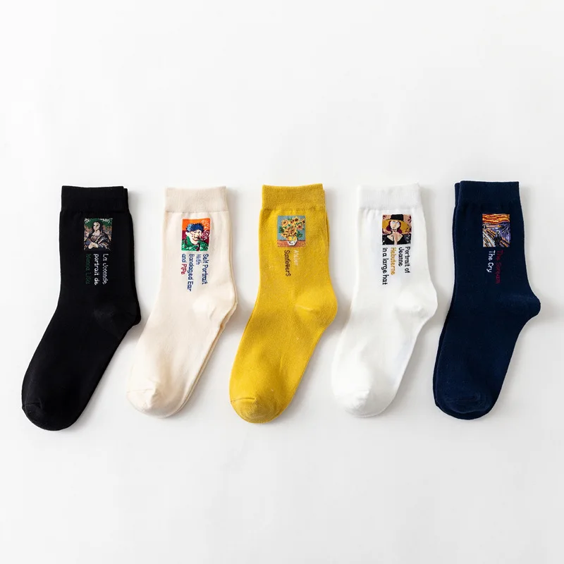 

Retro Personality Letter Oil Painting Series Woman Socks Cotton for Spring Autumn Kawaii and Funny Print Socks Women 51902