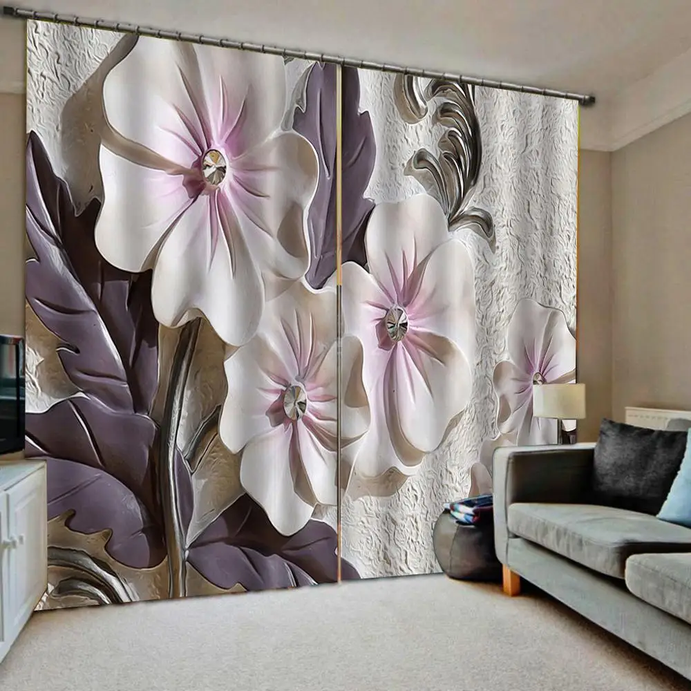 

Custom any size flower relief stereoscopic 3d curtains Window Blackout curtain Luxury 3D Curtains set For Bed room Living room