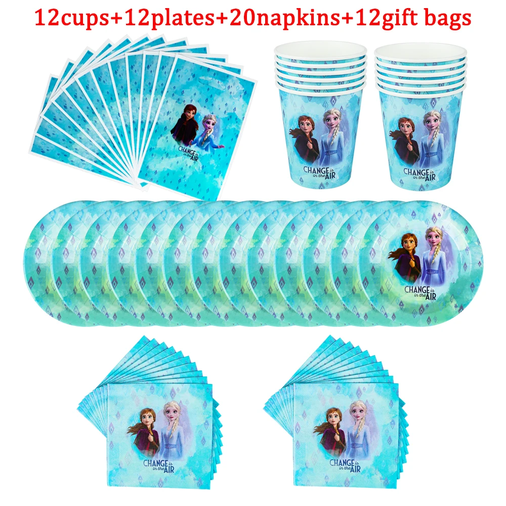 

Disney Frozen Happy Birthday Party Supplies Disposable Tableware Set Cups Napkin Plate Girls Favorite Scene Layout Decoration