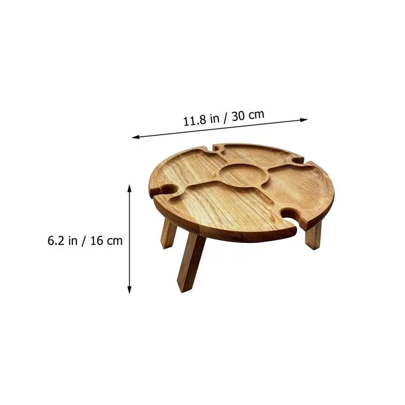 

Wooden Outdoor Folding Picnic Table Round Foldable Desk Wine Glass Rack Collapsible Table