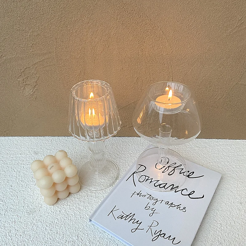 

Retro Romantic Glass Candle Holder European Style Simple Candle Holder Creative Ornaments Porta Velas Furniture Decor BS50ZT