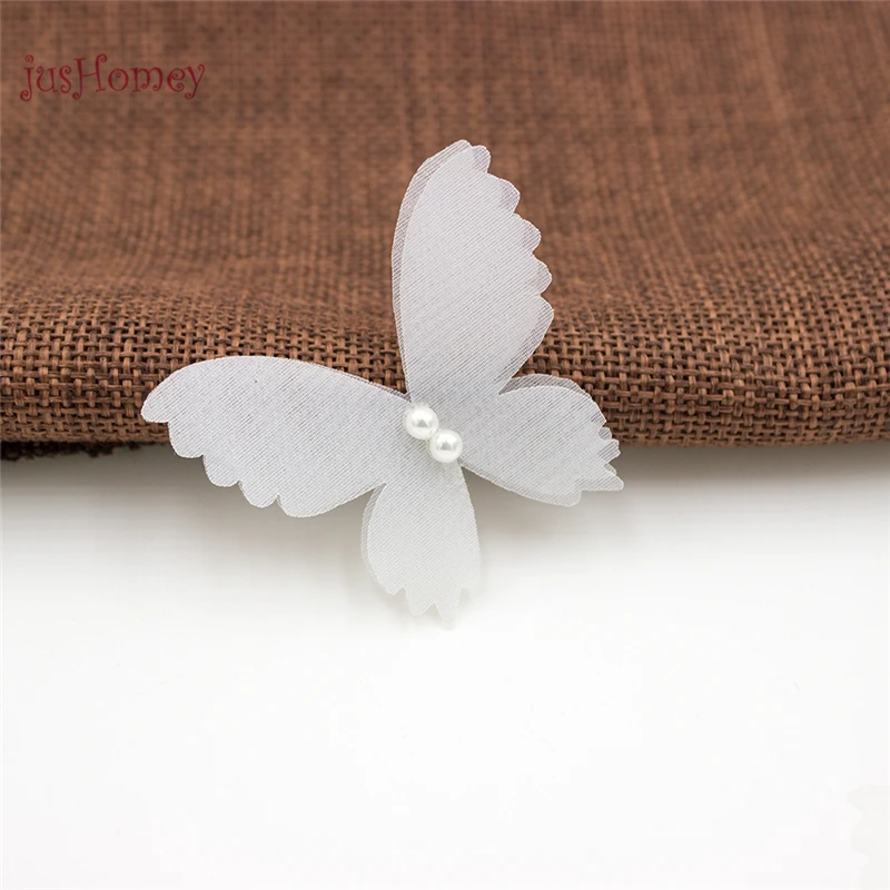 100 шт. двухслойная белая органза с аппликацией бабочки прозрачная шифоновая