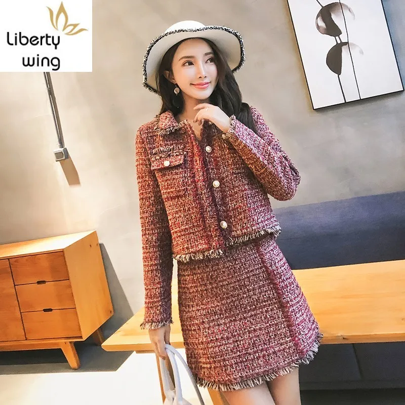 Весна Осень Элегантный твидовый Мини Женский уличный однобортный шерстяной