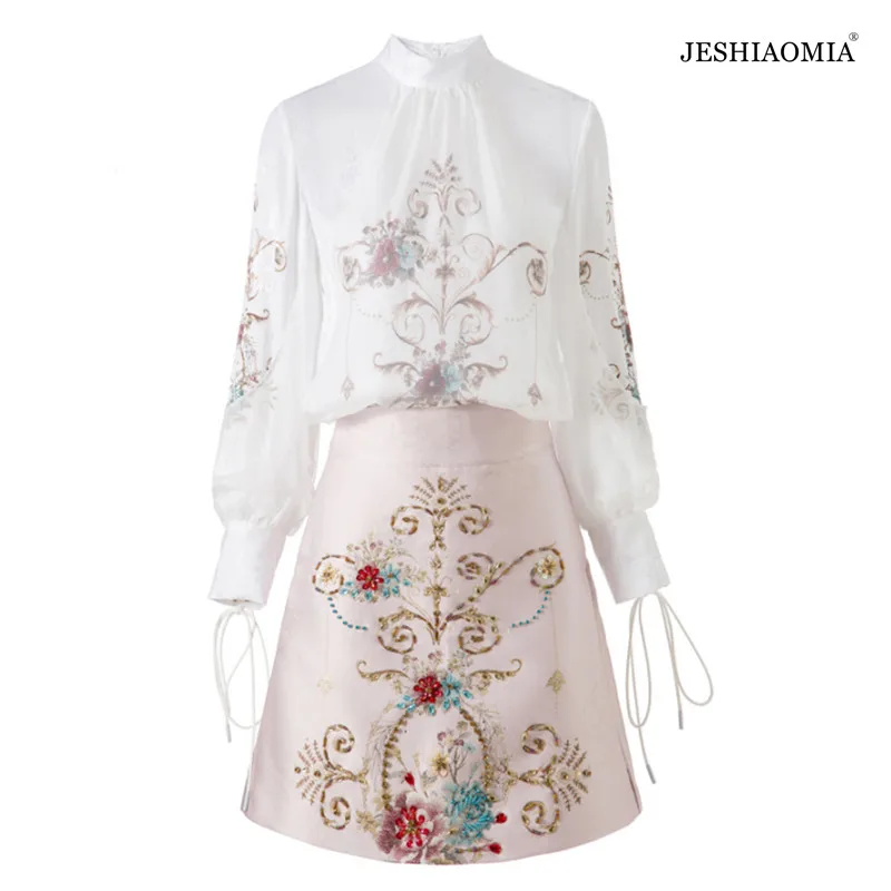 

JESHIAOMIA- 2021 осенний костюм из юбки и юбки с воротником-стойкой и длинным рукавом