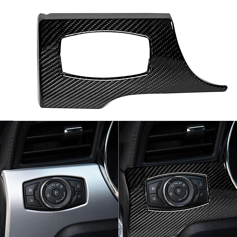 1pc Car Headlight Switch Panel Cover for Ford Mustang 2015-2017 Carbon Fiber Dash Board Modification Cover Auto Interior Parts