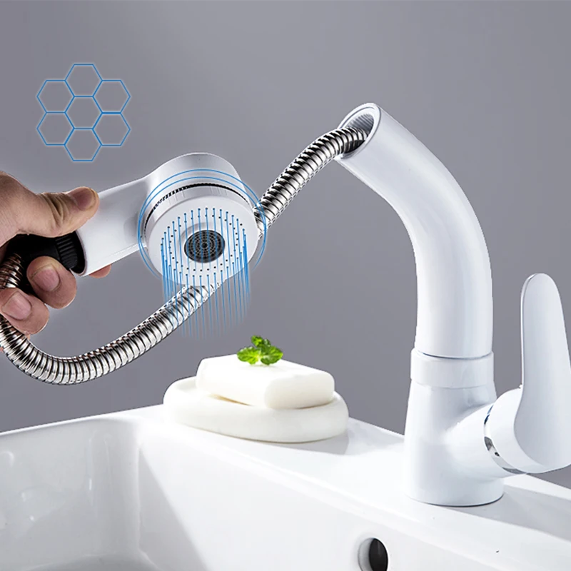 

Deck Installation Free Shipping Basin Faucet Hot And Cold Mixer Lifting Pull Out Bathroom Faucet Black Single Handle Basin Tap