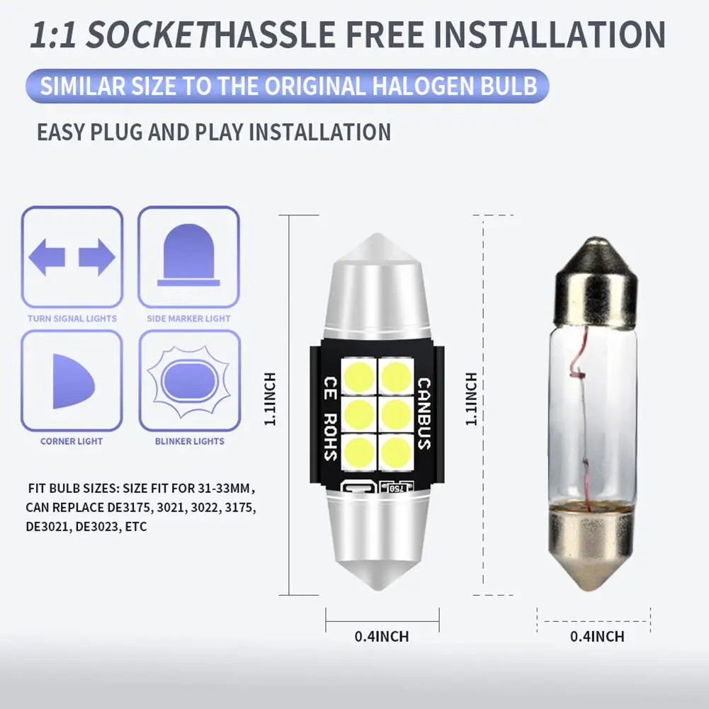 2Pcs Car Small Light Double Tip 6smd-3030 Aluminum Brake Turn Signal Lamp Bulbs Indoor Reading | Автомобили и мотоциклы