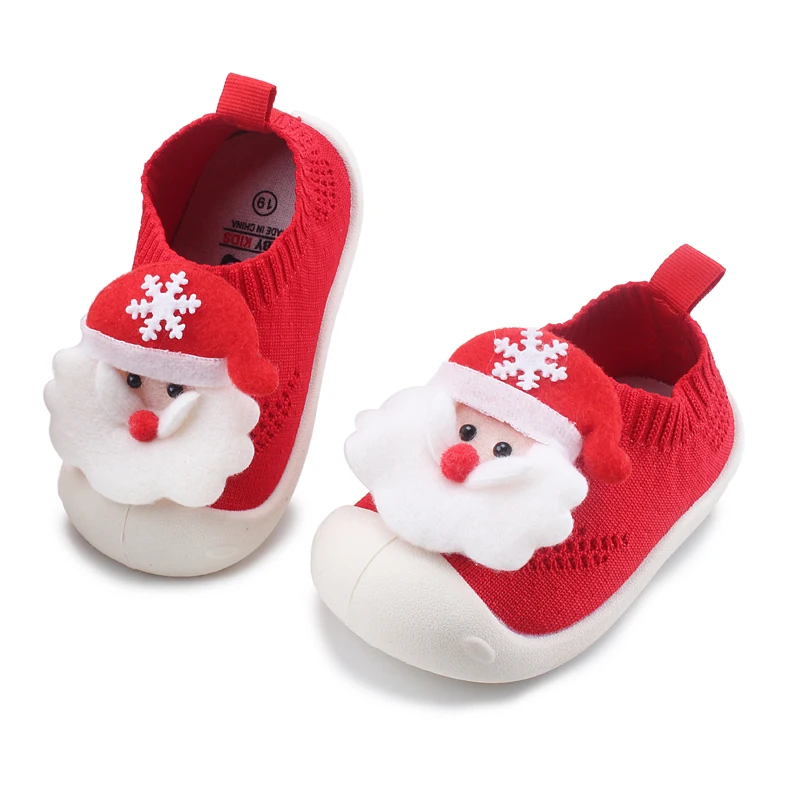 

Toddlers Little Kids Shoes Baby Infants Sneakers for Boys Girls Cartoon Christmas Santa Claus Knitted Style Anti-slippery 14-23