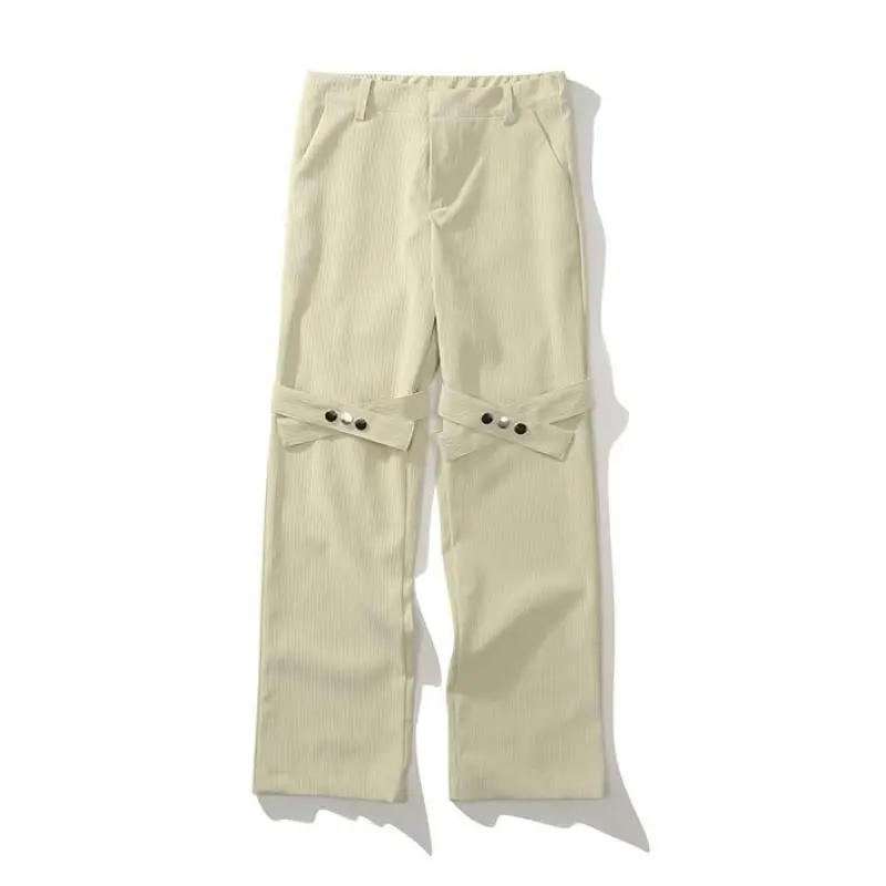 

Trend Retro Knee Lace Up Straight Casual Trousers For Men And Women High Street Oversize Cargo Pants Baggy Hip Hop Overalls