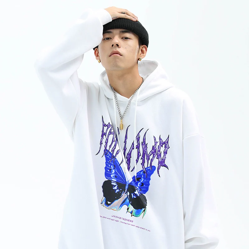 

Men Hip Hop Hooded Sweatshirt Butterfly Streetwear Harajuku Hoodie Pullover Oversized 2021 Autumn Spring Loose Hoodies HipHop