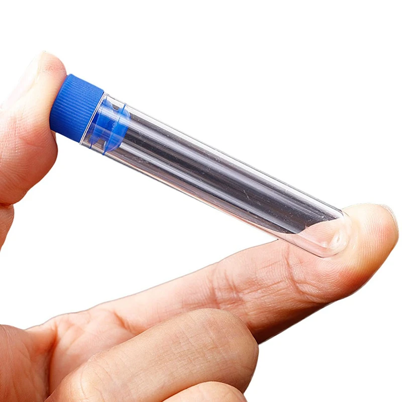 

200Pcs Clear Plastic Test Tubes with Blue Screw Caps Sample Containers Bottles Push Caps 12X60mm