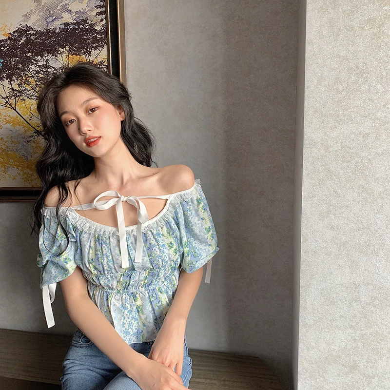 

Crop Top Womens Tops and Blouses Print Summer Fashion Brand Korean Clothes Slim Shirts New Fashion Brand Blusas Mujer De Moda