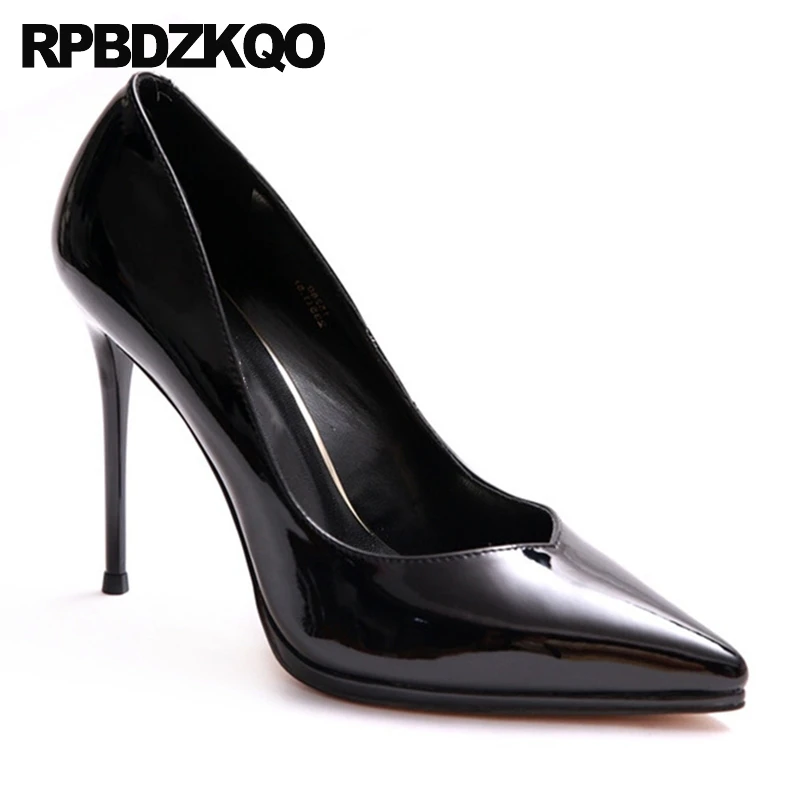 ультра Размер 4 34 лакированная кожа высокие каблуки насосы супер красный